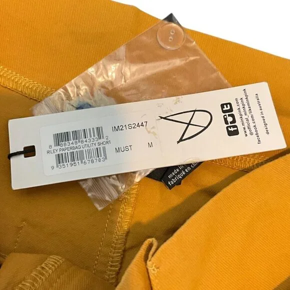 NWT MINKPINK Riley Paperbag Utility Short Mustard Yellow Belted Cuffed Size M - Picture 8 of 11